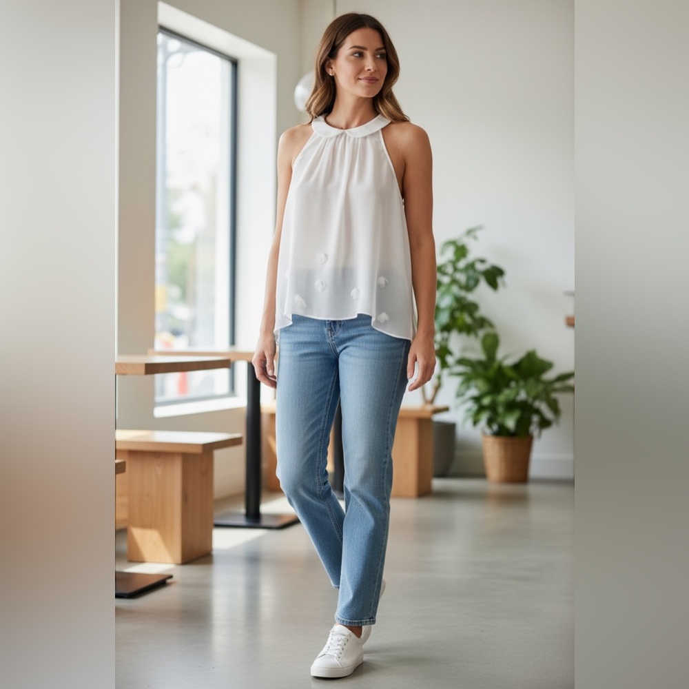 Free People Cream Sleeveless Blouse